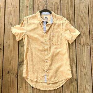 Quiksilver Yellow Button Down Shirt - Modern Fit - Short Sleeves - Men's Small